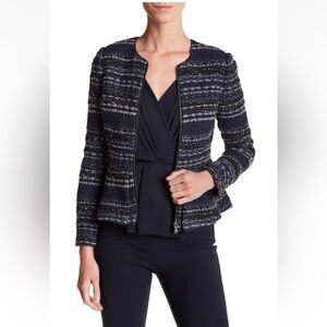 Rebecca Taylor Navy Lurex Tweed Peplum Zip Front Jacket size 4